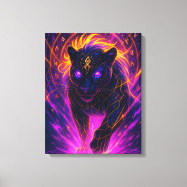 Panther Ascension Wall Art – Fiery Neon Spiritual Canvastryck