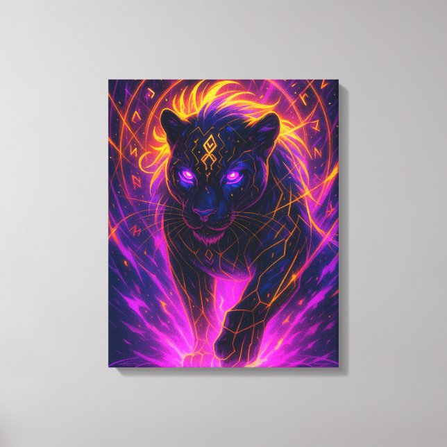 Panther Ascension Wall Art – Fiery Neon Spiritual Canvastryck (Framsida)
