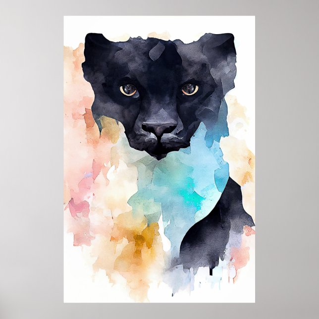 Panther Black Vild Animal Nature Watercolor Art Poster (Framsidan)