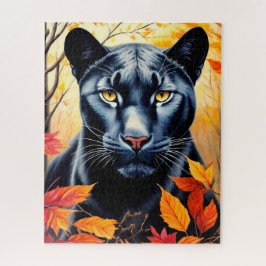 Panther Cat Höst löv Art Jigszle Puzzle Pussel