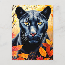 Panther Cat Höst löv Art Vykort