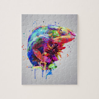 Panther Chameleon Watercolor Jigszons Puzzon Pussel
