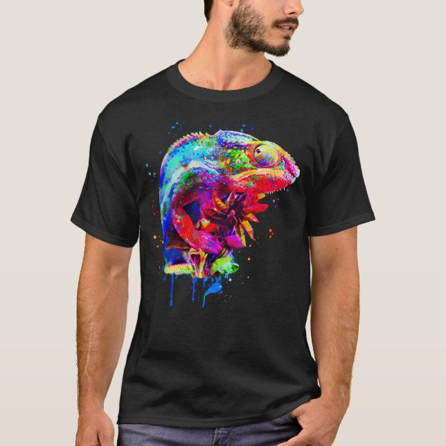 Panther Chameleon Watercolor Rainbow Färg T Shirt (Framsida)