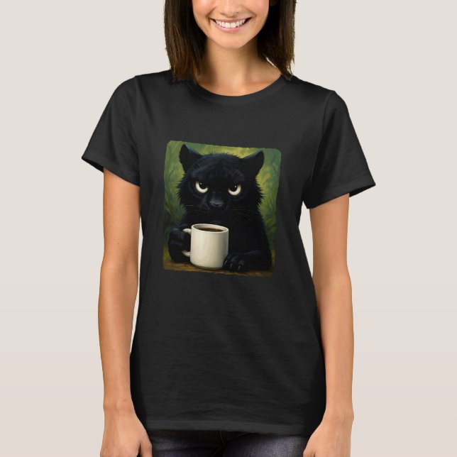 Panther Grumpy Coffee Morning Humor Wildlife Tired T Shirt (Framsida)