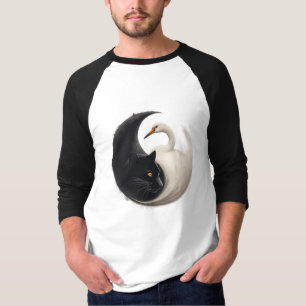 Panther och Crane Yin Yang Bläck Art T Shirt