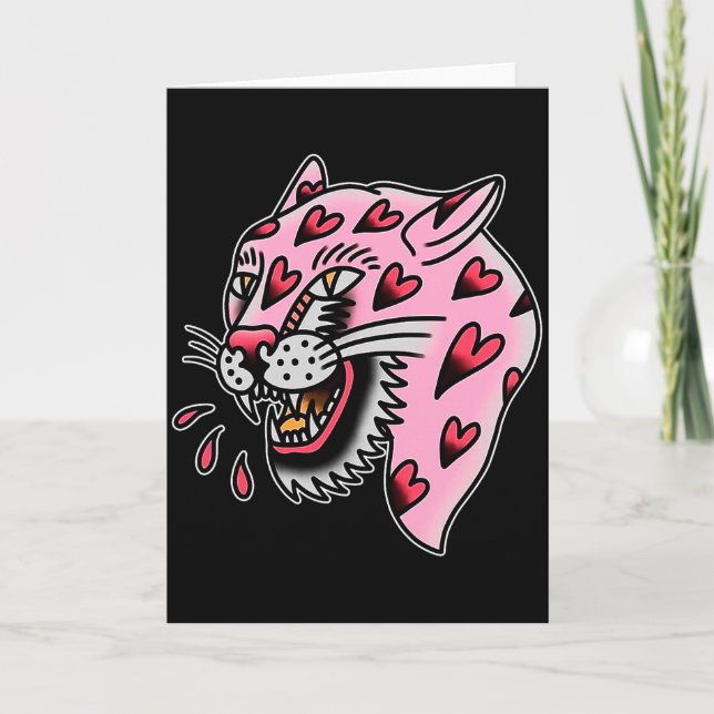 Panther Pink X Heart Love Traditional Flash Premiu Kort (Framsida)