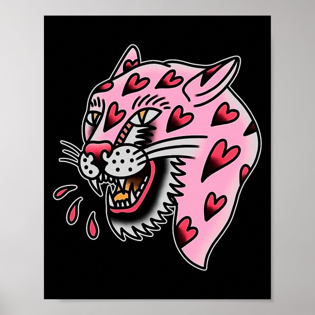 Panther Pink X Heart Love Traditional Flash Premiu Poster (Framsidan)