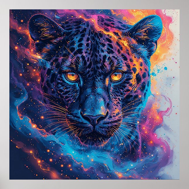 Panther Porträtt med Abstrakt Fiery Inslag Poster (Framsidan)