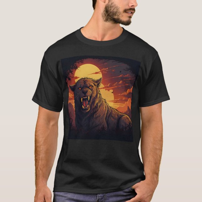 Panther Roaring Under a Fiery Sunset  T Shirt (Framsida)