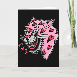Panther Rosa X Heart Love Traditionell Flash Premi Kort