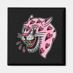 Panther Rosa X Hjärt Kärlek Traditionell Blixt Pre Magnet