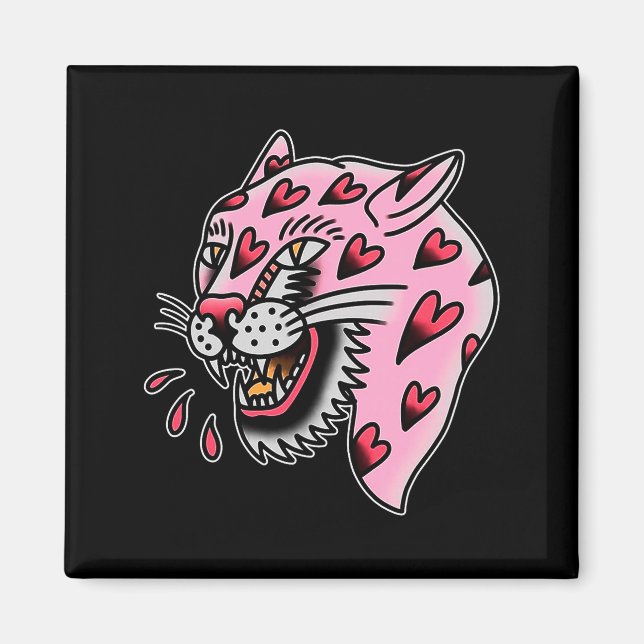 Panther Rosa X Hjärt Kärlek Traditionell Blixt Pre Magnet (Framsidan)