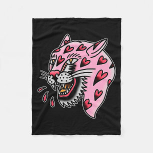 Panther Rosa X Hjärtan Kärlek Traditionell Blixt P Fleecefilt
