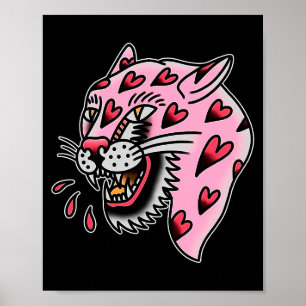 Panther Rosa X Hjärtlek Traditionell Blixt Premi Poster