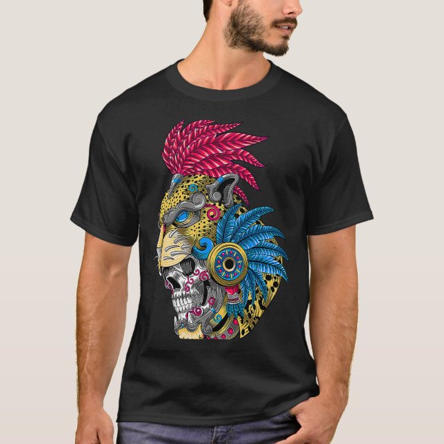 Panther Skull Huichol Mexican Ocelot Quetzal ON BA T Shirt (Framsida)