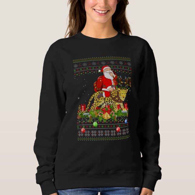 Panther  Ugly Santa Riding Panther Christmas T Shirt (Framsida)