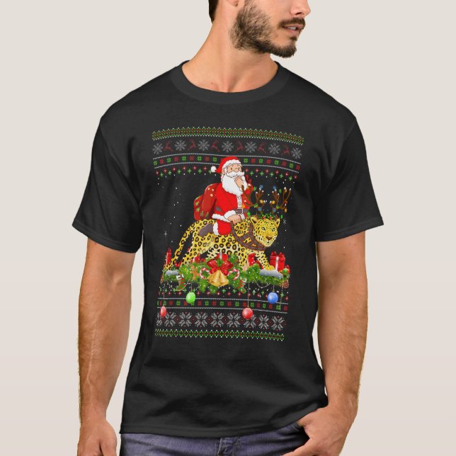 Panther Ugly Santa Riding Panther jul T Shirt (Framsida)