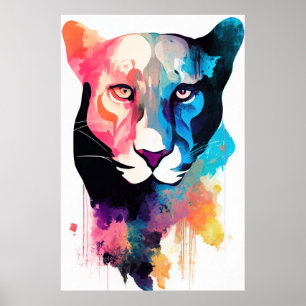 Panther Vild Nature Animal Färg Art Painting Poster