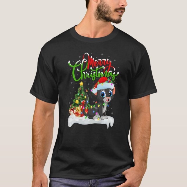 Panther  Xmas Decorations Santa Panther Christmas T Shirt (Framsida)
