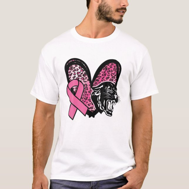 Panthers Breast Cancast Awareness Rosa Leopard Hea T Shirt (Framsida)