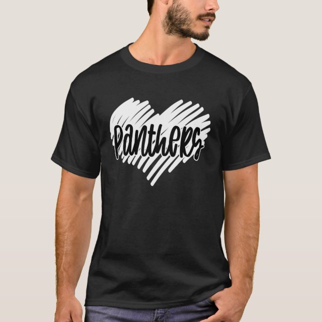 Panthers Sports Fan Team Spirit Heart T Shirt (Framsida)
