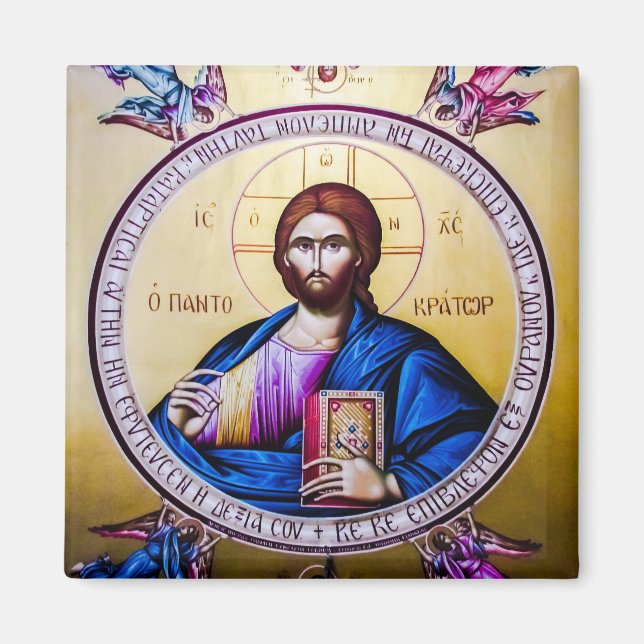 Pantocrator Jesus Kristus Änglar Ortodox Icon Magnet (Framsidan)