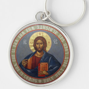 Pantocrator Keychain Rund Silverfärgad Nyckelring