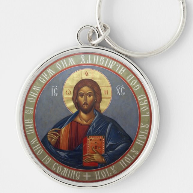 Pantocrator Keychain Rund Silverfärgad Nyckelring (Framsidan)