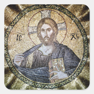 Pantocrator Lord of All Ortoodox Christian Icon Fyrkantigt Klistermärke