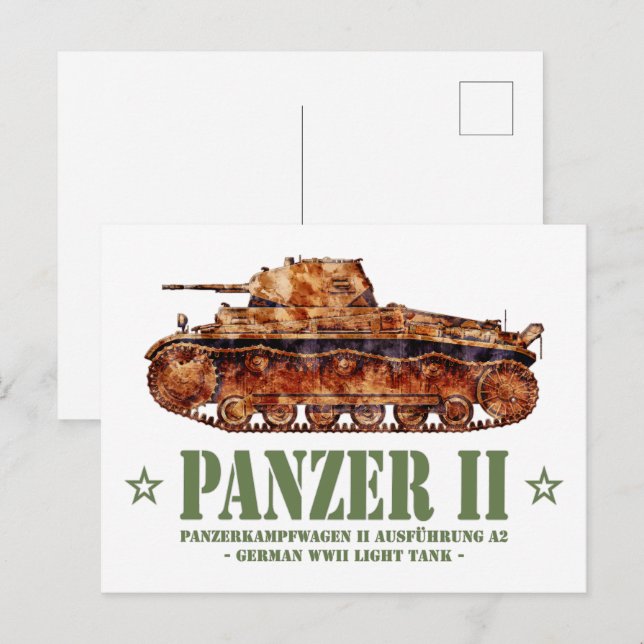 Panzer II A2 Världskrig Two German Light Tank WWII Vykort (Fram/baksida)