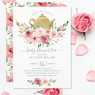 Paonies Ro Blommigt Baby Shower Tea-inbjudan Inbjudningar
