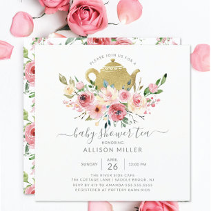 Paonies Ro Blommigt Baby Shower Tea-inbjudan Inbjudningar