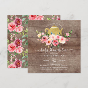 Paonies Ro Blommigt Baby Shower Tea-inbjudan Inbjudningar