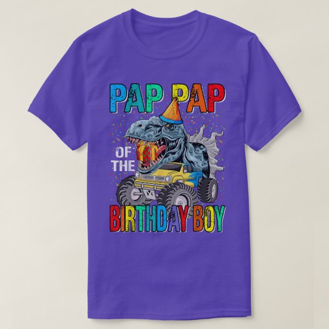 Pap Pap Of The Birthday Boy Monster Truck Dinosaur T Shirt (Design framsida)