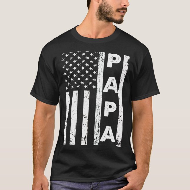 Papa American Flag US Father's Day Dad American 4t T Shirt (Framsida)