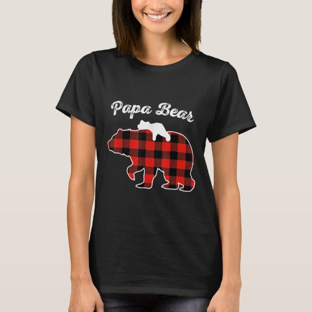 Papa Bear Flannel Red Plaid Pajama Family Matching T Shirt (Framsida)