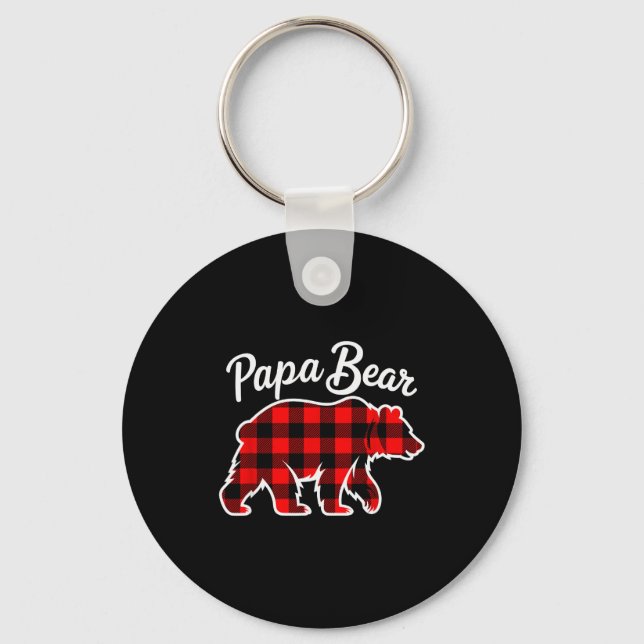 Papa Bear Pajama Red Buffalo Xmas Funny Family Chr Nyckelring (Framsida)