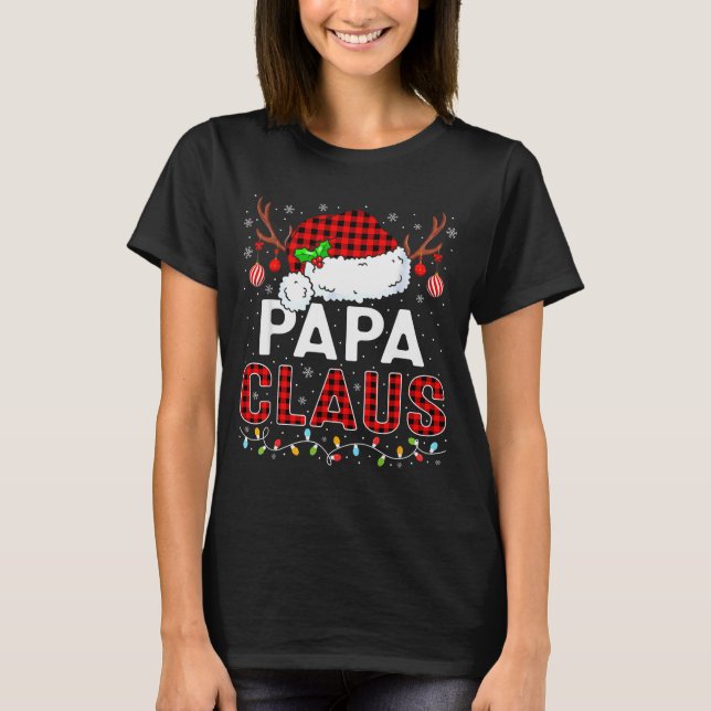 Papa Claus Christmas Lights Santa Hat Pajama Famil T Shirt (Framsida)