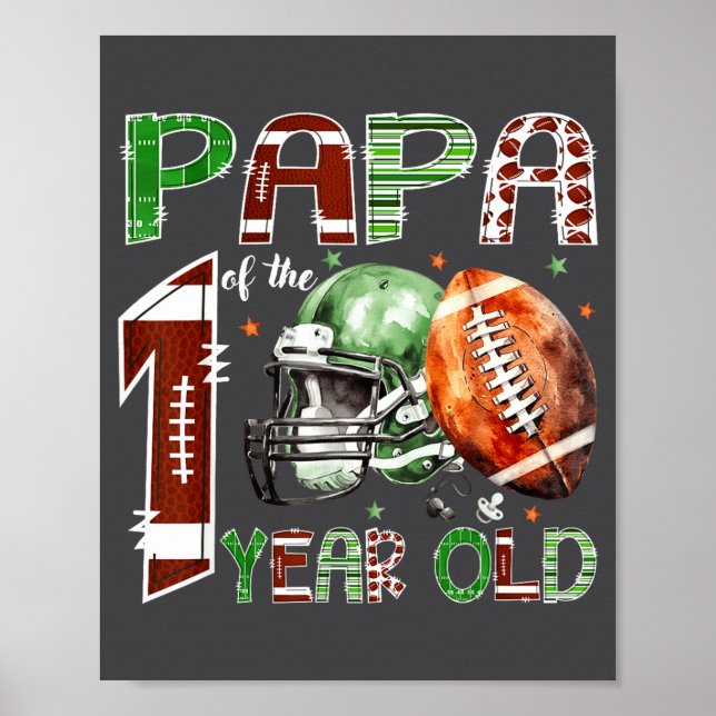 Papa Of The 1 Year Old Football Lover 1st Birthday Poster (Framsidan)