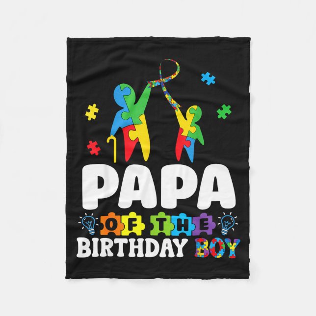 Papa Of The Birthday Boy Autism Awareness Support  Fleecefilt (Framsidan)