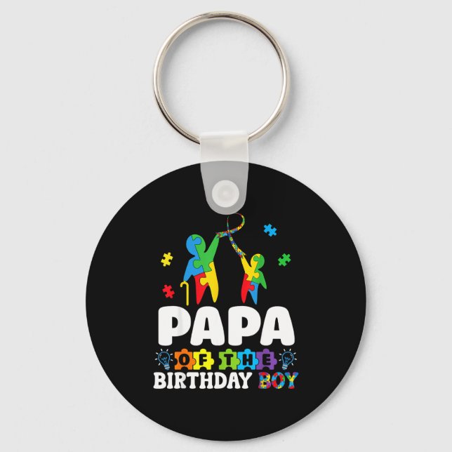 Papa Of The Birthday Boy Autism Awareness Support  Nyckelring (Framsida)