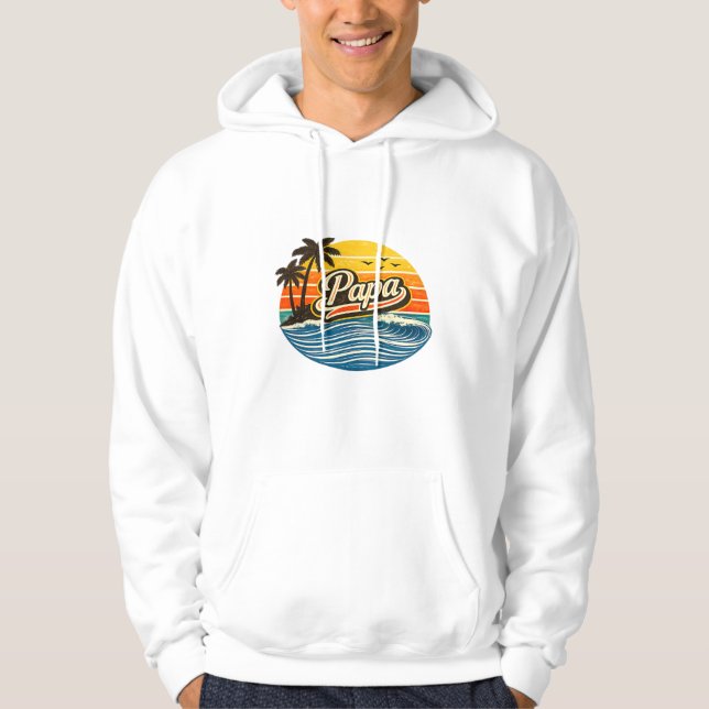Papa Retro Solnedgång Namn Design Hoodie (Framsida)