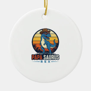 Papa Saurus Rex Cowboy Dinosaur Vintage Tröja_1 Julgransprydnad Keramik