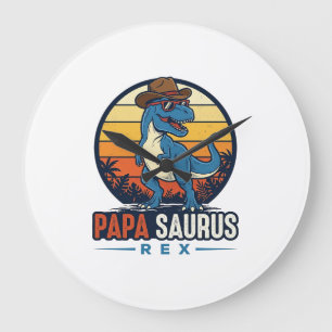Papa Saurus Rex Cowboy Dinosaur Vintage Tröja_1 Stor Klocka