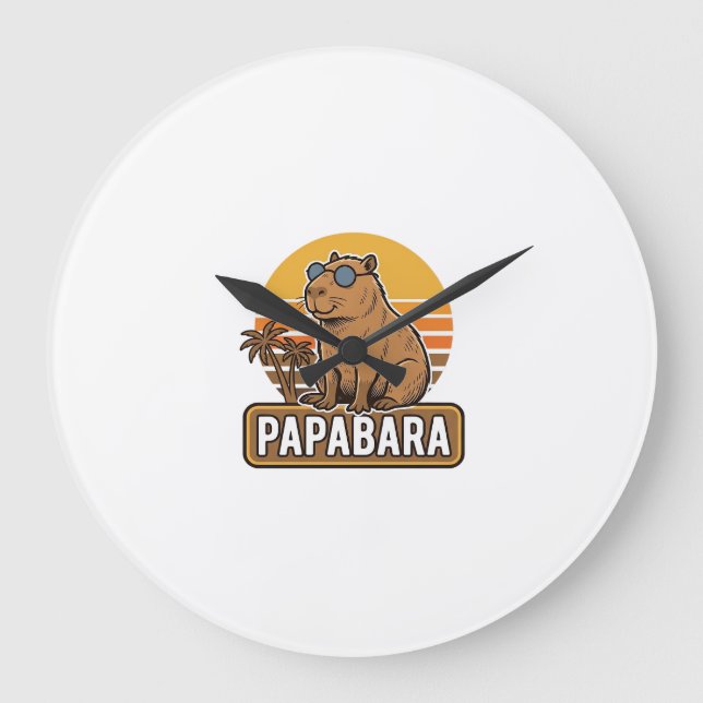PAPABARA Retro Capybara Pappa Vektor Design_1 Stor Klocka (Framsida)