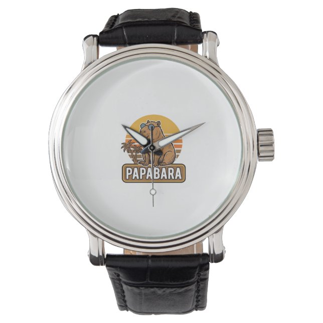 PAPABARA Retro Capybara Pappa Vektordesign_1 Armbandsur (Framsida)