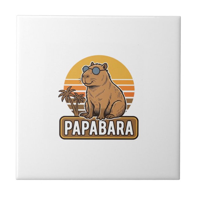 PAPABARA Retro Capybara Pappa Vektordesign_1 Kakelplatta (Framsidan)