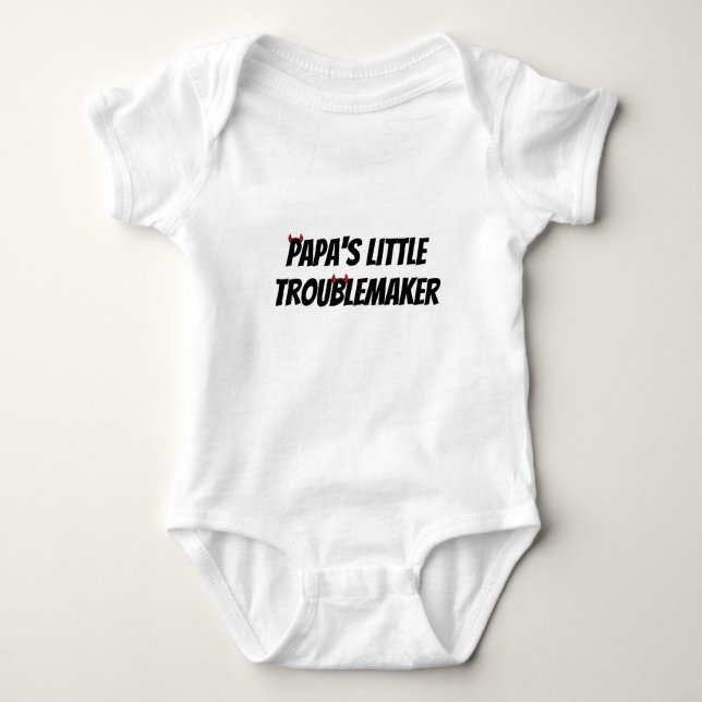 Papas Little Troublemaker Funny Baby Bodysuit T Shirt (Framsida)