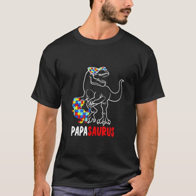 Papasaurus Dinosaur T Rex Pappa Saurus Autism Medv Shirt (Framsida)
