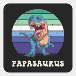 Papasaurus Funny Dinosaur på Gay Flagga Sunset Fyrkantigt Klistermärke